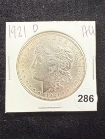1921 D AU Morgan Silver Dollar Coin