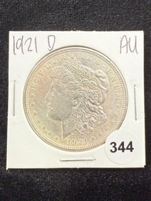 1921 D AU Morgan Silver Dollar Coin