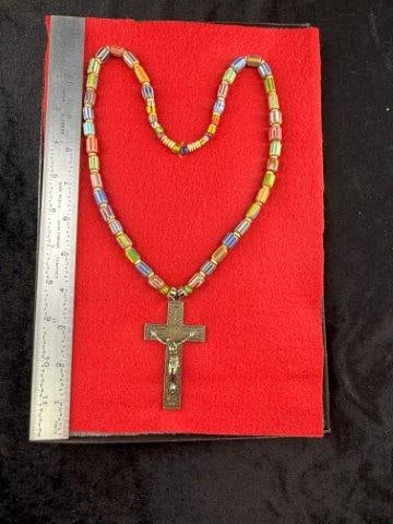 Trade Necklace with Exceptional Beads and Cross Riker Frame IS Included Indian Artifact Arrowhead (1 of 5)