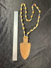 Beaded Necklace with Arrowhead Copper Pendant Indian Artifact Arrowhead