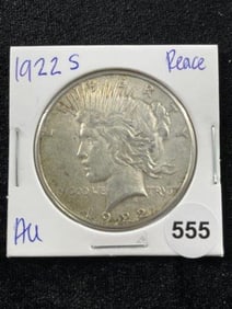 1922 S AU Peace Silver Dollar Coin Coin