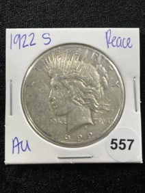 1922 S AU Peace Silver Dollar Coin Coin