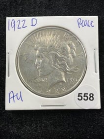 1922 D AU Peace Silver Dollar Coin Coin