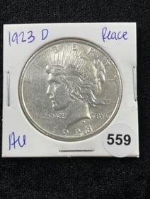 1923 D AU Peace Silver Dollar Coin Coin