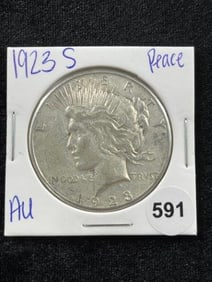 1923 S AU Peace Silver Dollar Coin Coin