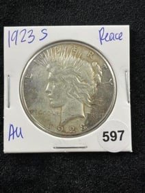 1923 S AU Peace Silver Dollar Coin Coin