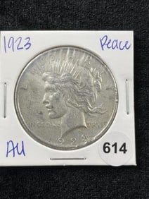 1923 AU Peace Silver Dollar Coin Coin