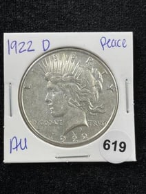 1922 D AU Peace Silver Dollar Coin Coin