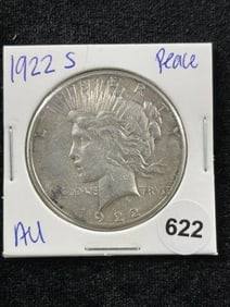 1922 S AU Peace Silver Dollar Coin Coin