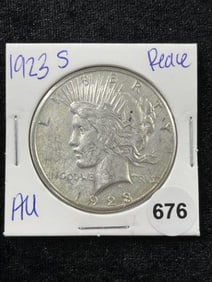 1923 S AU Peace Silver Dollar Coin