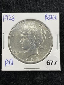 1923 AU Peace Silver Dollar Coin