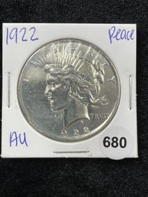 1922 AU Peace Silver Dollar Coin