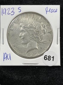 1923 S AU Peace Silver Dollar Coin