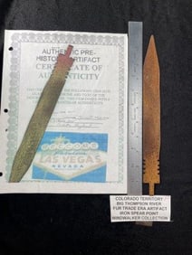 Fur Trade Point with Skoglund COA found in the Saskatchewan River in Canada in the 1800s Indian