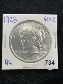 1923 AU Peace Silver Dollar Coin