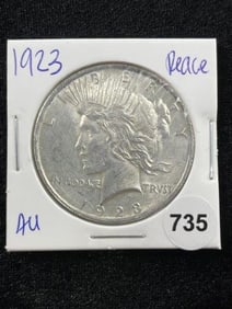 1923 AU Peace Silver Dollar Coin