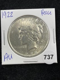 1922 AU Peace Silver Dollar Coin