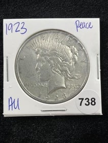 1923 AU Peace Silver Dollar Coin