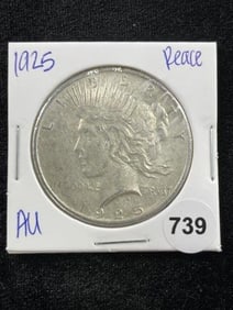 1925 AU Peace Silver Dollar Coin