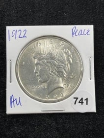 1922 AU Peace Silver Dollar Coin