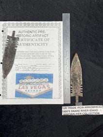 Fur Trade Point with Skoglund COA found in the Saskatchewan River in Canada in the 1800s Indian