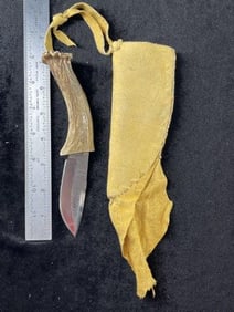Bone Handle Knife with Leather Sheath Indian Artifact Arrowhead