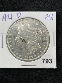 1921 D AU Morgan Silver Dollar Coin