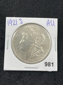 1921 S AU Morgan Silver Dollar Coin