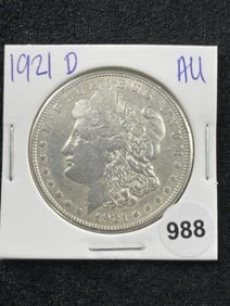 1921 D AU Morgan Silver Dollar Coin