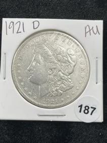 1921 D AU Morgan Silver Dollar Coin