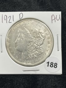 1921 D AU Morgan Silver Dollar Coin