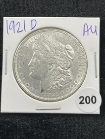1921 D AU Morgan Silver Dollar Coin