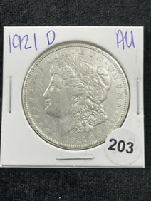 1921 D AU Morgan Silver Dollar Coin