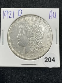 1921 D AU Morgan Silver Dollar Coin