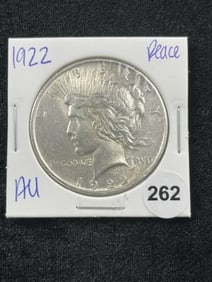 1922 AU Peace Silver Dollar Coin