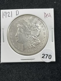 1921 D AU Morgan Silver Dollar Coin
