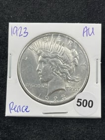 1923 AU Peace Silver Dollar Coin