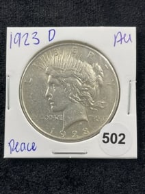 1923 D AU Peace Silver Dollar Coin