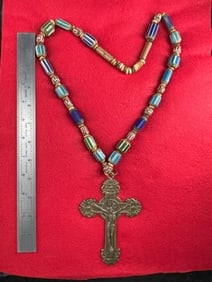 Trade necklace Cross with Glass Trade Beads
