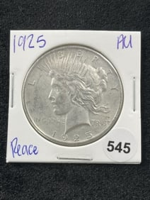 1925 AU Peace Silver Dollar Coin