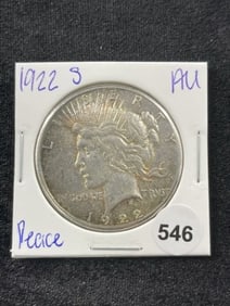 1922 S AU Peace Silver Dollar Coin