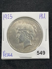 1923 AU Peace Silver Dollar Coin