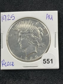 1925 AU Peace Silver Dollar Coin