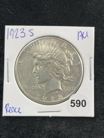 1923 S AU Peace Silver Dollar Coin