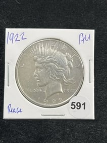 1922 AU Peace Silver Dollar Coin