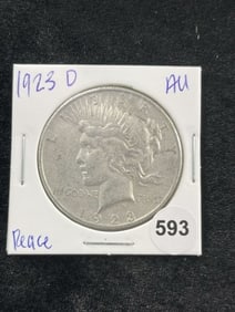 1923 D AU Peace Silver Dollar Coin