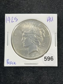 1925 AU Peace Silver Dollar Coin