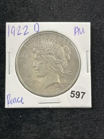 1922 D AU Peace Silver Dollar Coin