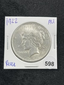 1922 AU Peace Silver Dollar Coin