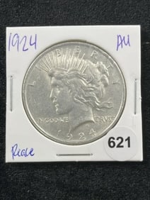 1924 AU Peace Silver Dollar Coin